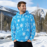 Blue Snowflake Winter Hoodie - Female model smiling candid studio | Our Phoenix Rise
