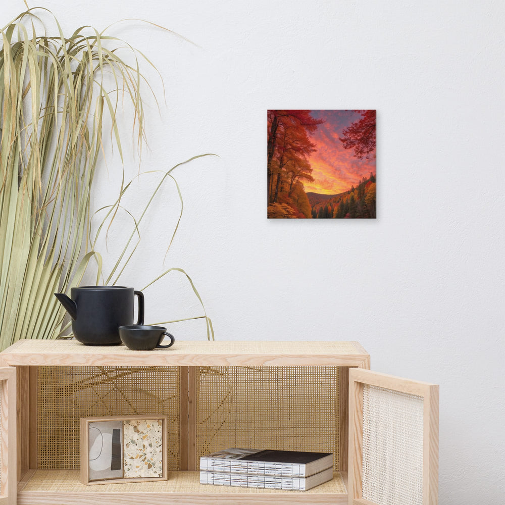 Autumn Forest River Sunset Canvas Print