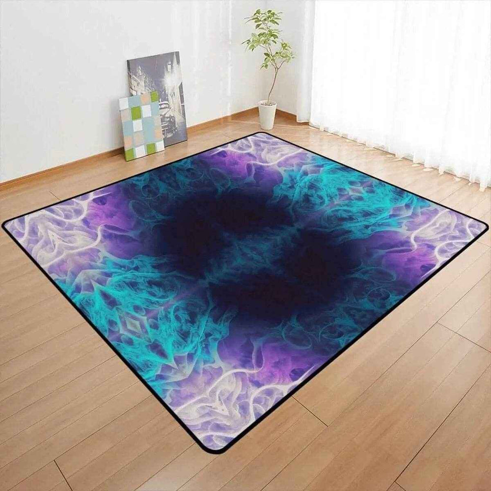 Abstract Purple Teal Cosmic Area Rug Tan