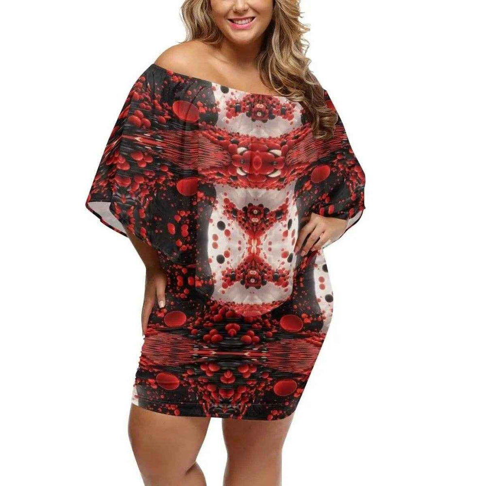 Crimson Splatter Off-The-Shoulder Dress
