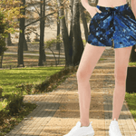 Black Ice Crystal Athletic Shorts - Full Front View Blue Black | Our Phoenix Rise