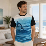 Black Blue Dolphin Jumping Ocean T-Shirt