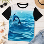 Black Blue Dolphin Jumping Ocean T-Shirt