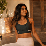 Recycled Longline Sports Bra Charcoal Pattern