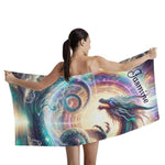 Personalized Dragon Towel - Woman holding full mythical design | Our Phoenix Rise