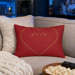Red Heart Lumbar Pillow - Lifestyle Mockup on a Leather Chair | Our Phoenix Rise