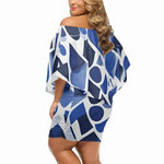 Blue Abstract Off Shoulder Mini Dress - Close-up of geometric pattern and fabric | Our Phoenix Rise