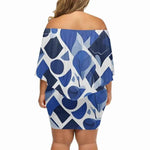 Blue Abstract Off Shoulder Mini Dress - Plus size model back view | Our Phoenix Rise