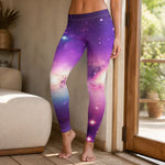 Purple Galaxy Print Leggings - Rear view showing fit and pattern | Our Phoenix Rise