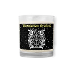 Stimulation Overload Soy Candle - Front view of clear glass jar with white wax and black label | Our Phoenix Rise