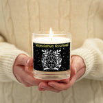 Stimulation Overload Soy Candle - Close up of black label featuring brain illustration and stars | Our Phoenix Rise
