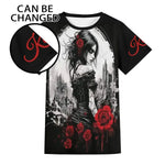 Personalized Gothic Rose Graphic Tee - Front with Custom Sleeve Logo - Detail 18 | Our Phoenix Rise