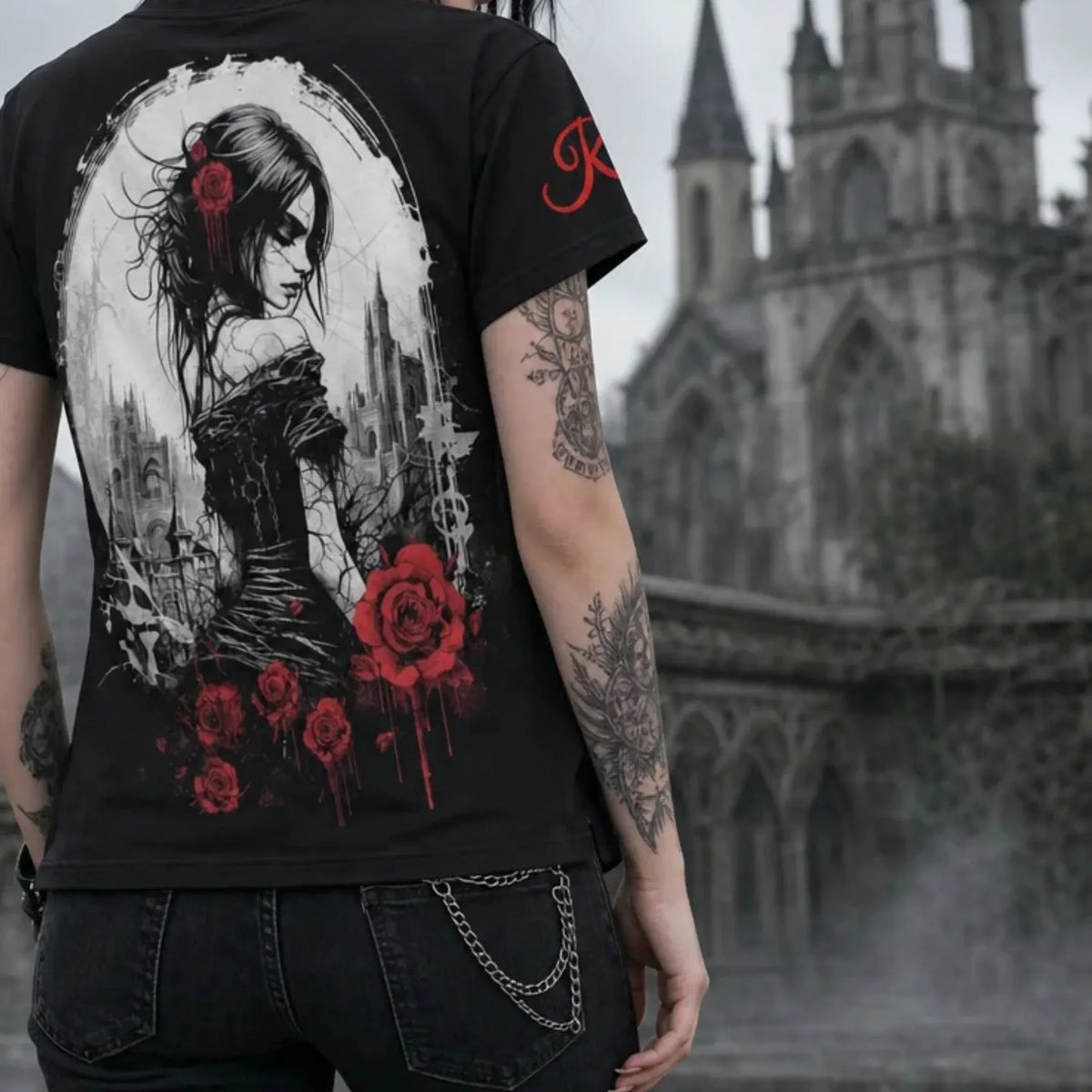 Personalized Gothic Rose Graphic Tee