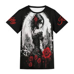 Personalized Gothic Rose Graphic Tee - Front View with Kelly Name Detail - Detail 19 | Our Phoenix Rise