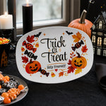 Trick or Treat Halloween Candy Platter - Displayed with Halloween Decor and Candles | Our Phoenix Rise