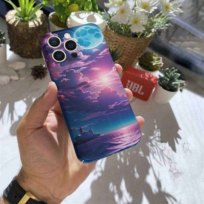 Purple Sunset Moon iPhone Case - held in hand with desk plants | Our Phoenix Rise