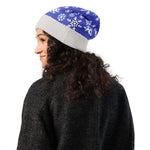 Blue Snowflake Knitted Beanie Soft Winter Hat - Detail View | Our Phoenix Rise
