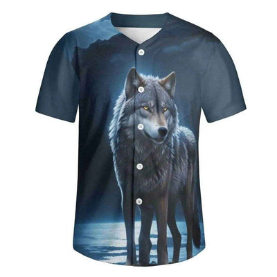 Moonlit Wolf Baseball Jersey - Front view with wolf graphic | Our Phoenix Rise