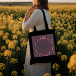 Gothic Moon Phase Tote Bag - Black Canvas Bottom Detail - Detail 22 | Our Phoenix Rise