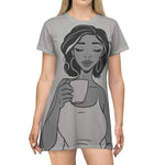 Black Woman Coffee T-Shirt Dress - Side Profile View Grey - Detail 11 | Our Phoenix Rise