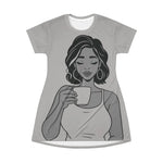 Black Woman Coffee T-Shirt Dress - Front Illustrated Design - Detail 9 | Our Phoenix Rise