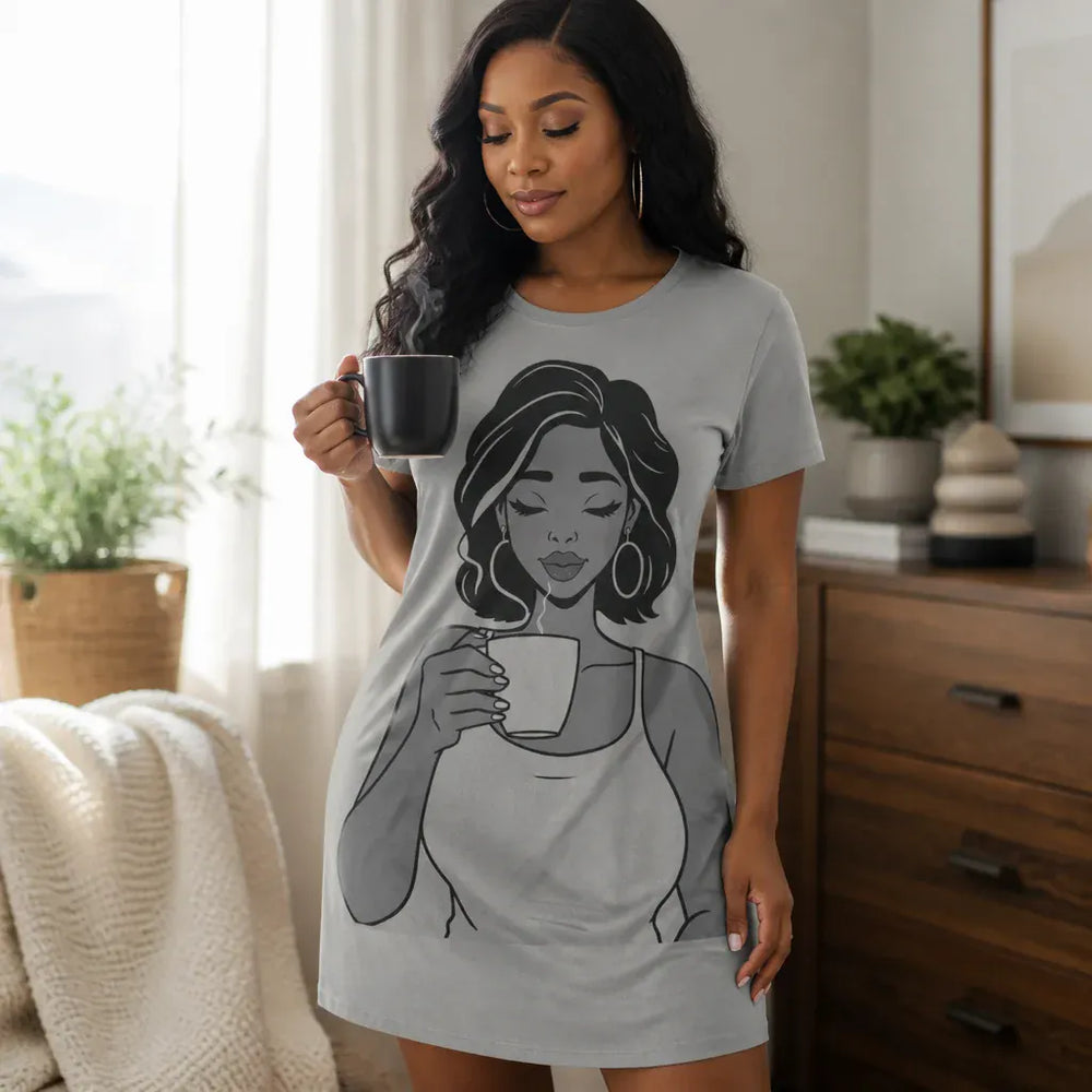 Black Woman Coffee T-Shirt Dress