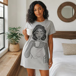 Black Woman Coffee T-Shirt Dress - Lifestyle Model Back View | Our Phoenix Rise