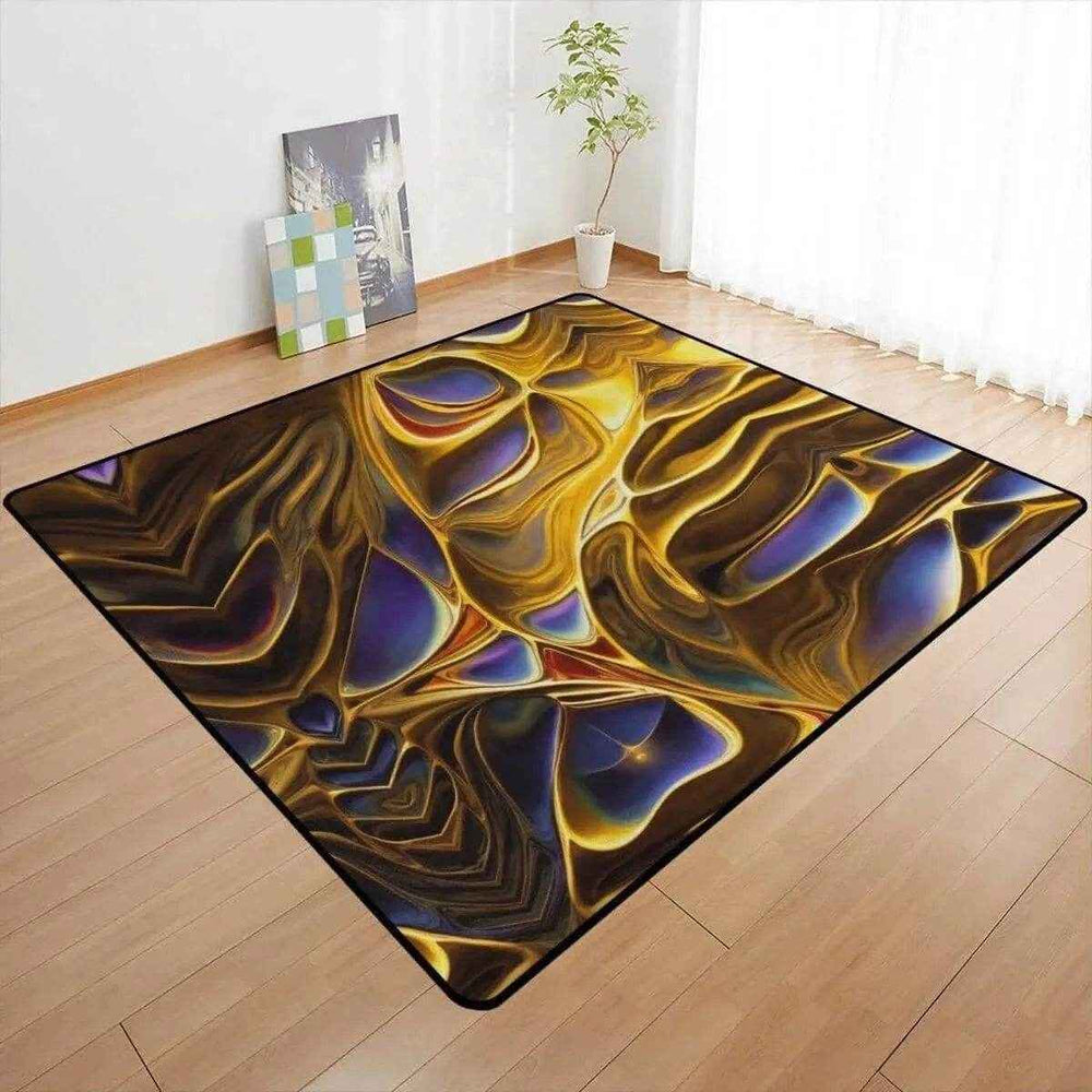 Gold Abstract Area Rug Red