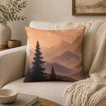 Rustic Mountain Throw Pillow - Warm Toned Sunrise Mountain Scene | Our Phoenix Rise