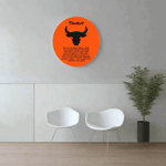 Taurus Zodiac Wood Sign - Hung on a modern grey wall with two chairs | Our Phoenix Rise
