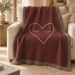 Minimalist Heart Woven Blanket - Front View of Heart and Eyelash Design | Our Phoenix Rise
