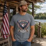 Proud to Be an American T-Shirt - Graphite Heather Lifestyle Mockup by Water | Our Phoenix Rise