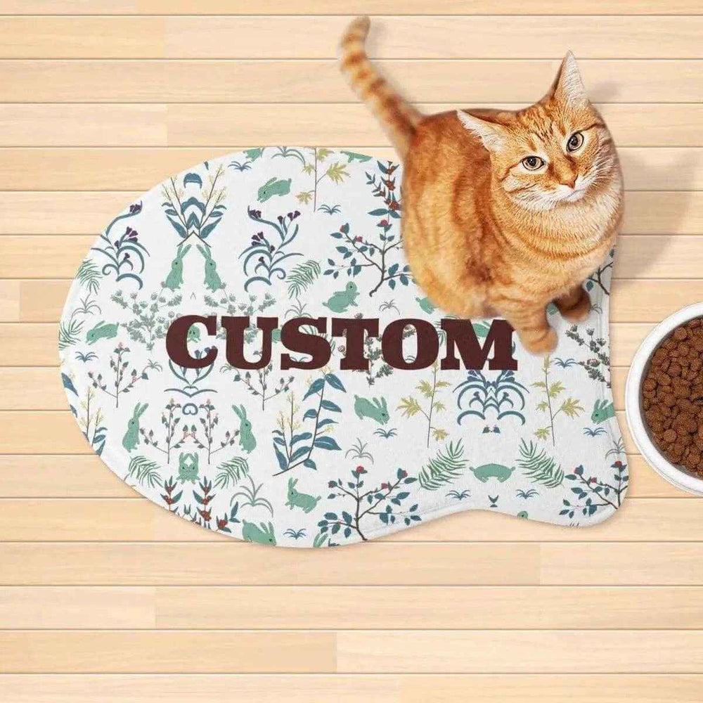 Personalized Rabbit Floral Pet Feeding Mat
