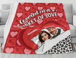 Personalized Couple Blanket with Names - Close-up of cartoon faces and red heart design - Detail 10 | Our Phoenix Rise