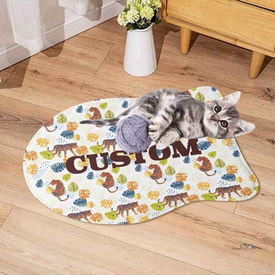 Personalized Fish Shaped Cat Mat with Tiger Print - Cat Resting | Our Phoenix Rise