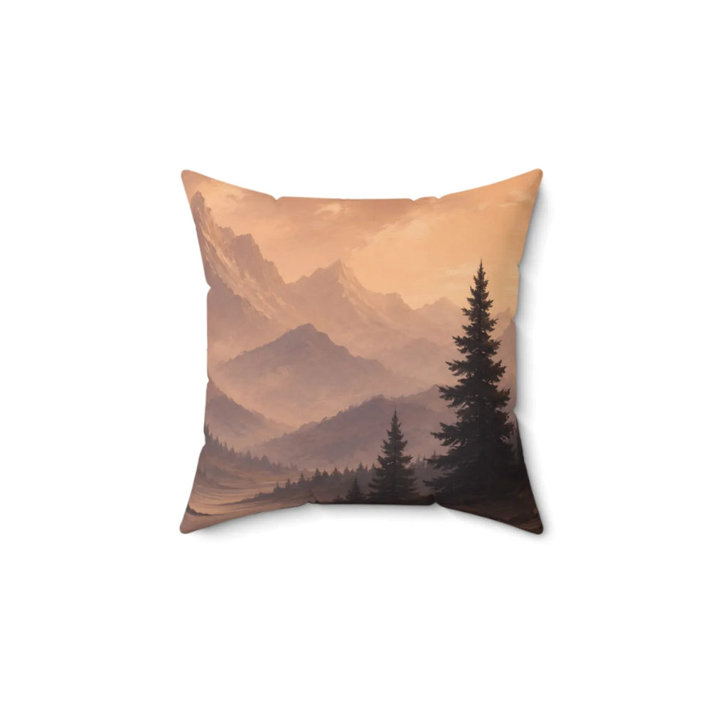 Rustic Mountain Throw Pillow Pine Tree Sunset 14-28 Red