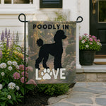 Poodle Silhouette Garden Flag - Close-up of Poodly In Love Text Detail | Our Phoenix Rise