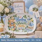 Blue Baby Shower Serving Platter, 10×14 in Teddy Bear Dessert Tray