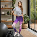 Purple Galaxy Print Leggings - Full body view of woman standing in gym | Our Phoenix Rise