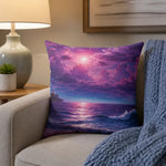 Purple Seascape Throw Pillow - Styled Bedding Mockup | Our Phoenix Rise