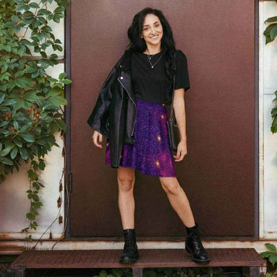 Purple Galaxy Skater Skirt - Front View Model | Our Phoenix Rise