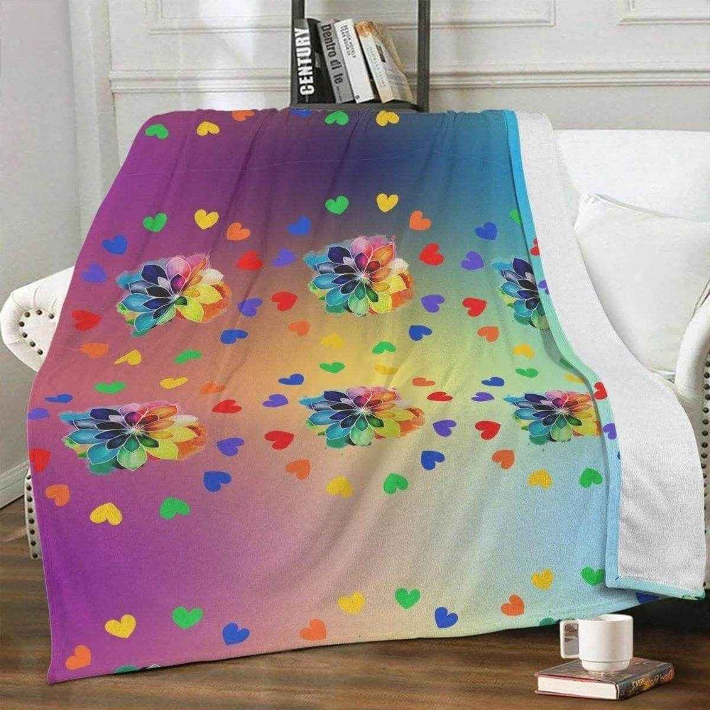 Rainbow Floral Heart Throw Blanket
