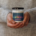 Personalized Yoga Scented Soy Candle - Cinnamon Vanilla scent, with black lid | Our Phoenix Rise