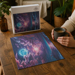 500 Piece Wooden Jigsaw Puzzle - Purple Abstract Lifestyle Mockup | Our Phoenix Rise