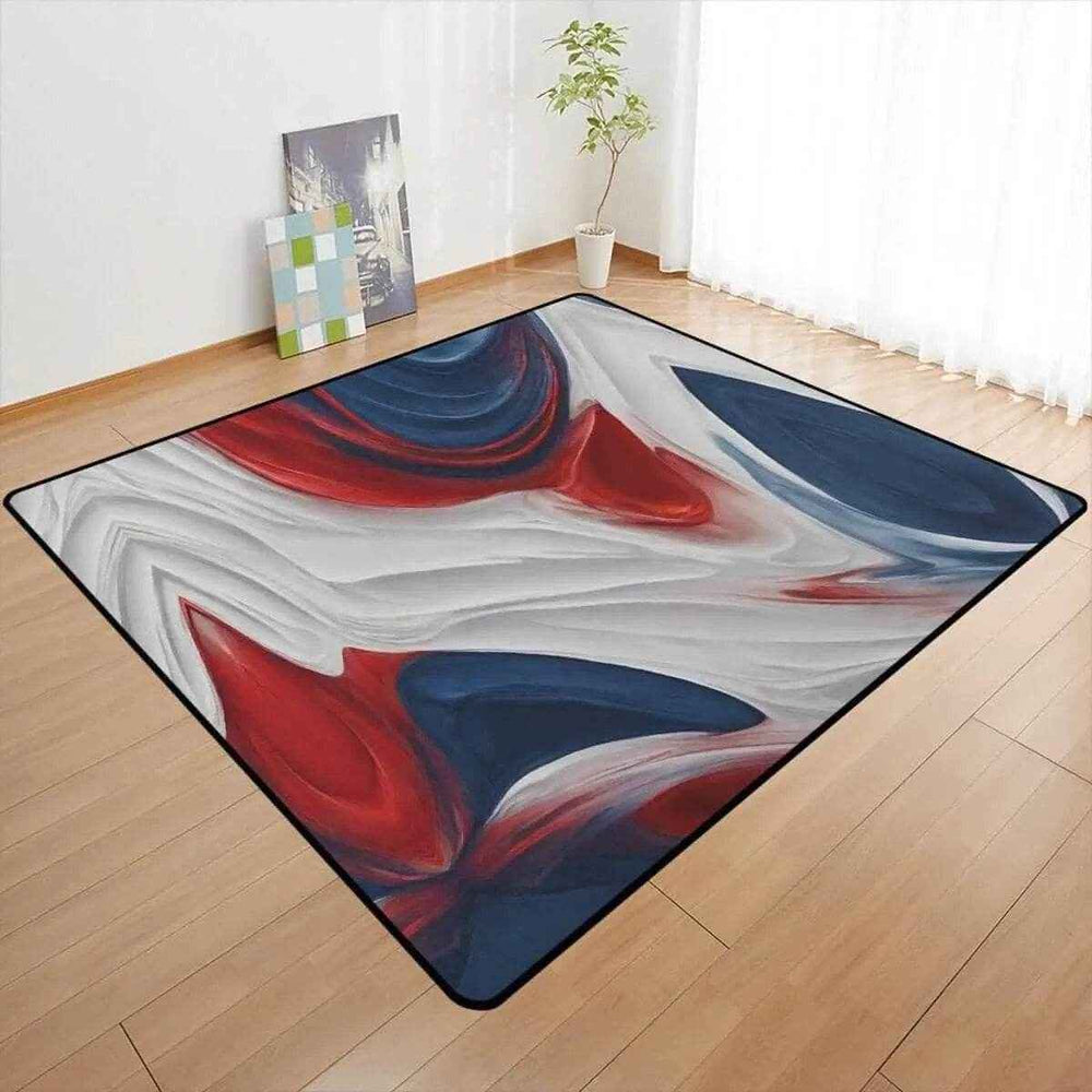 Patriotic Abstract Area Rug – Red White Blue Modern Floor Carpet for Living Room