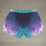 Teal Purple Flame Athletic Shorts - Flat lay showing flame design | Our Phoenix Rise
