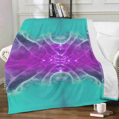 Teal Purple Sacred Geometry Throw Blanket - draped on sofa | Our Phoenix Rise