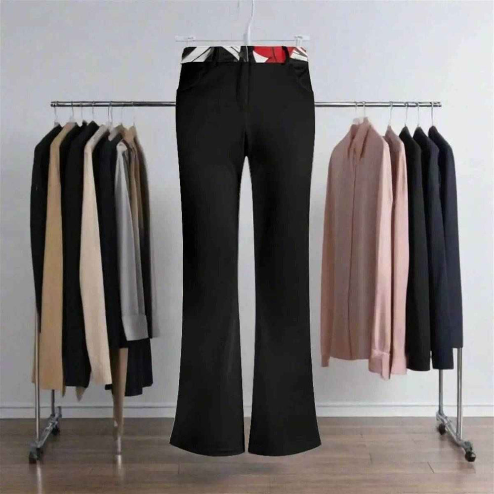 Black Flare Pants Patterned Waistband
