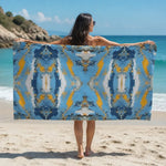 Vibrant Abstract Beach Towel - person relaxing on beach | Our Phoenix Rise