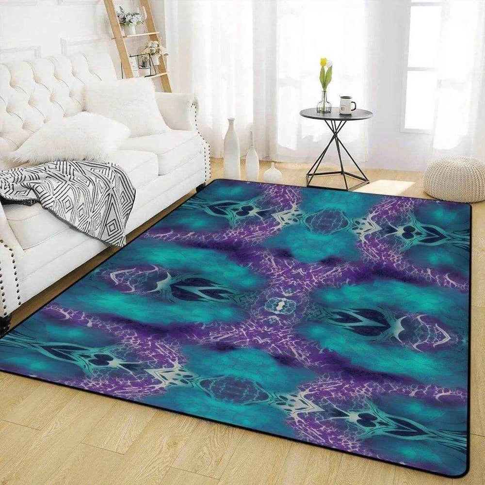 Abstract Teal Purple Area Rug Red